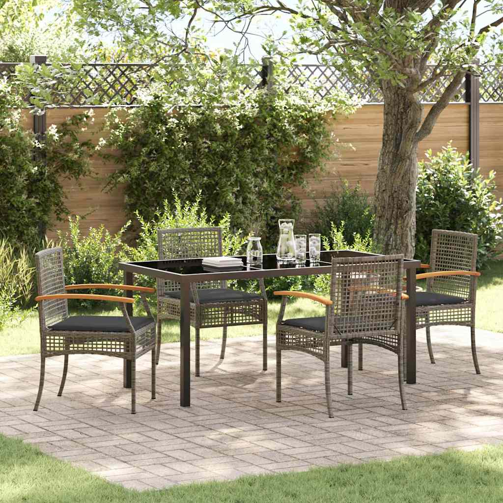 Have Spisebordssæt med pude 5 pcs Grå og sort Rattan