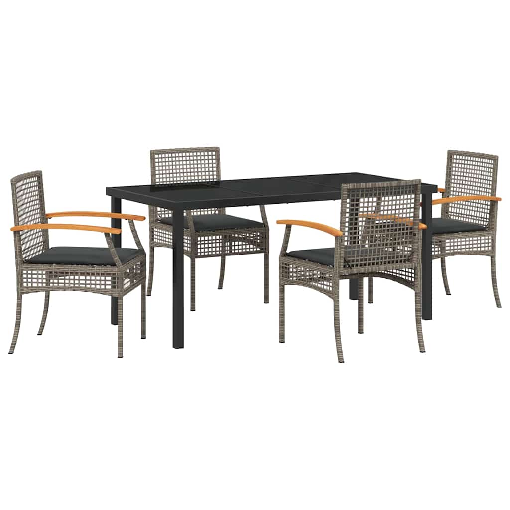Have Spisebordssæt med pude 5 pcs Grå og sort Rattan