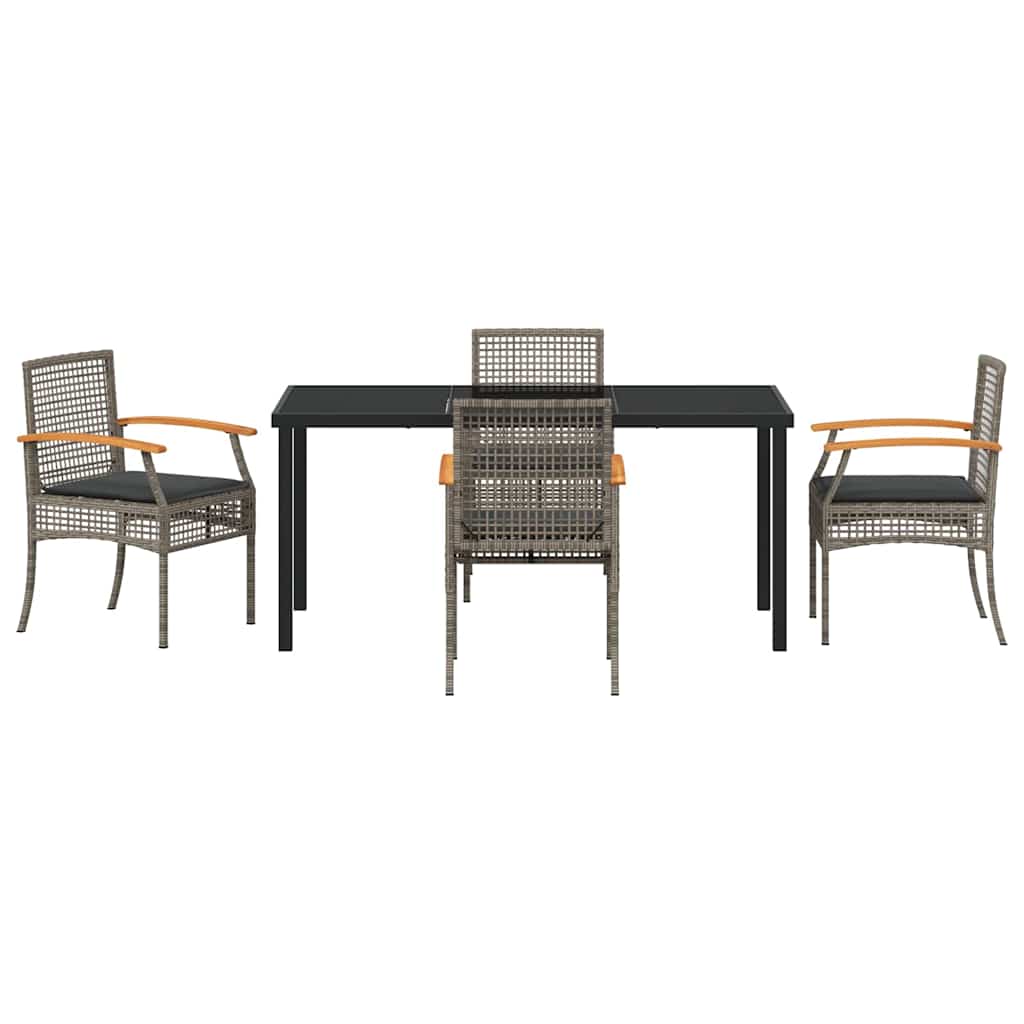 Have Spisebordssæt med pude 5 pcs Grå og sort Rattan