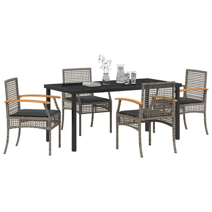 Have Spisebordssæt med pude 5 pcs Grå og sort Rattan