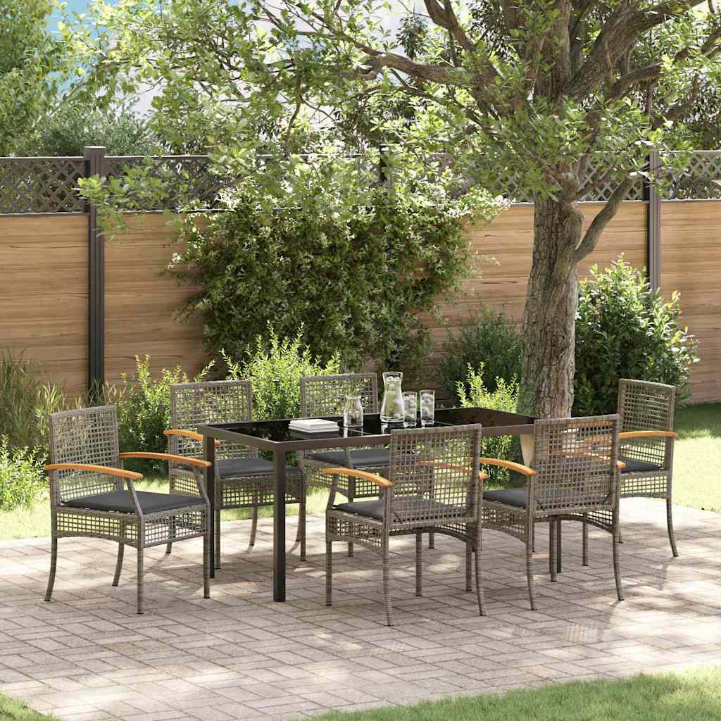 Have Spisebordssæt med pude 7 pcs Grå og sort Rattan