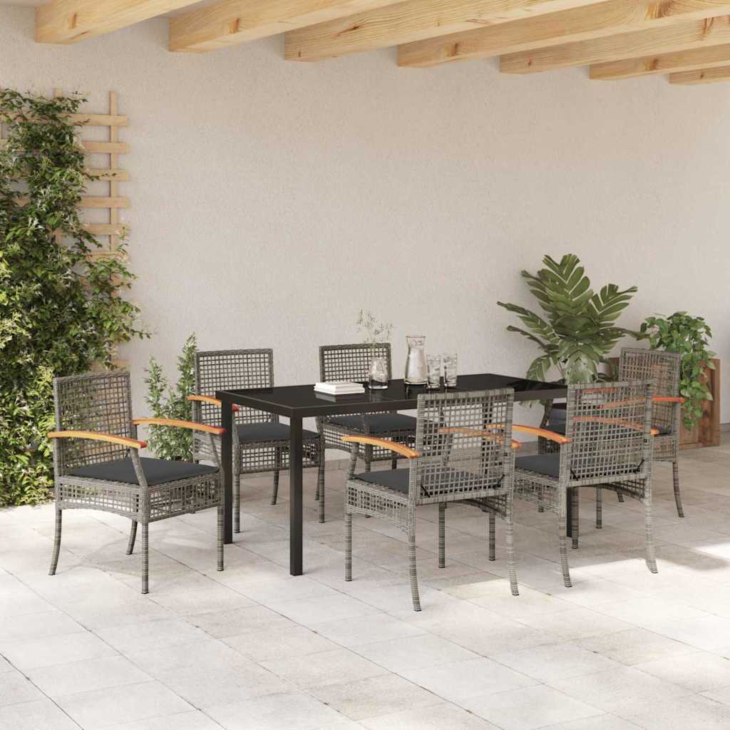 Have Spisebordssæt med pude 7 pcs Grå og sort Rattan