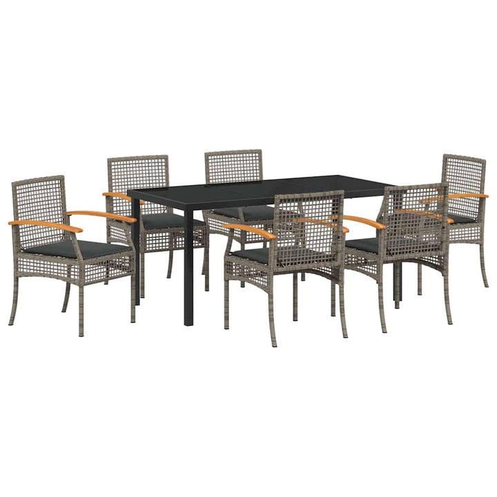 Have Spisebordssæt med pude 7 pcs Grå og sort Rattan
