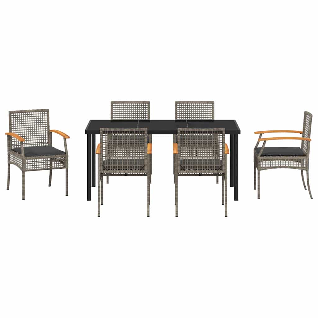 Have Spisebordssæt med pude 7 pcs Grå og sort Rattan