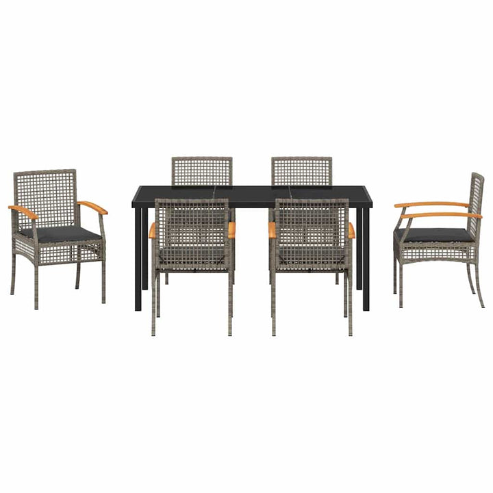 Have Spisebordssæt med pude 7 pcs Grå og sort Rattan