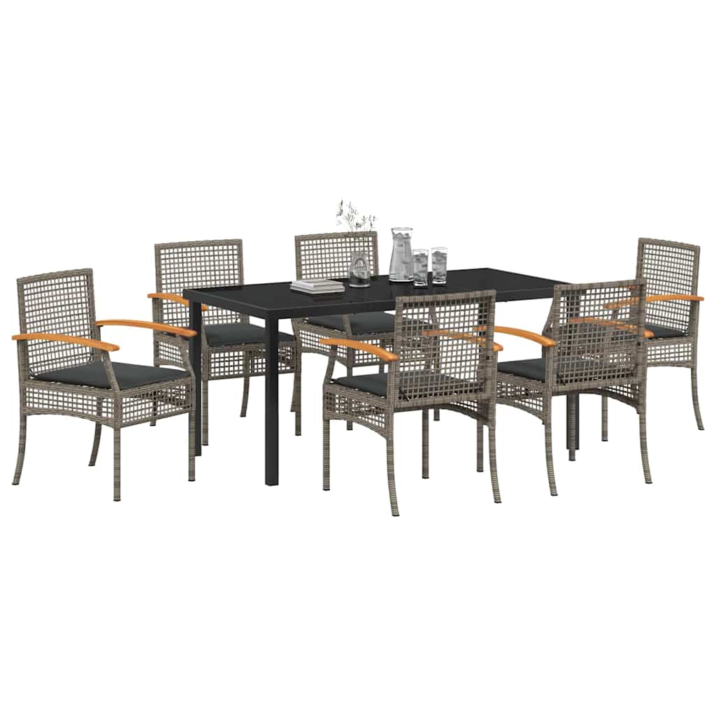 Have Spisebordssæt med pude 7 pcs Grå og sort Rattan