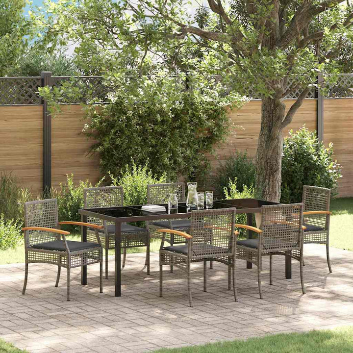 Have Spisebordssæt med pude 7 pcs Grå og sort Rattan