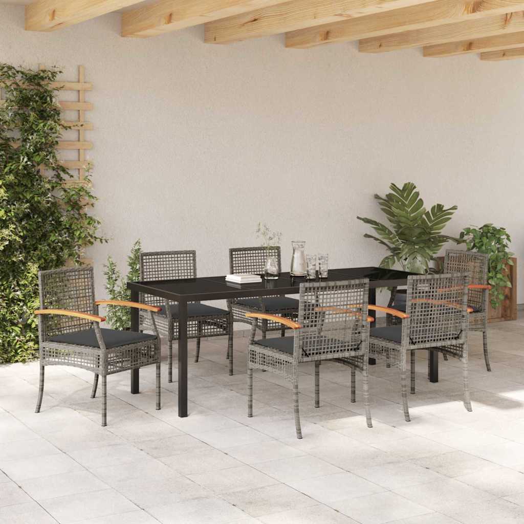 Have Spisebordssæt med pude 7 pcs Grå og sort Rattan