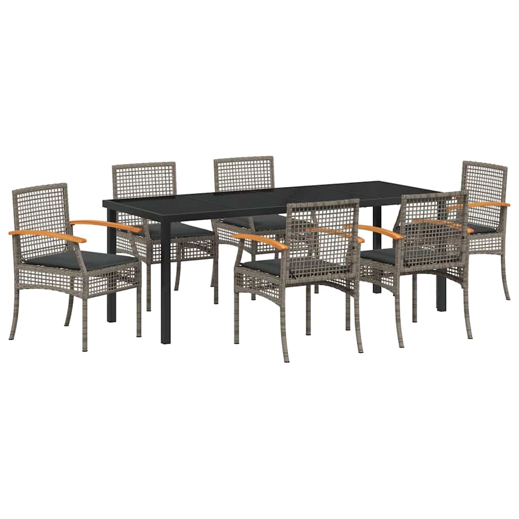 Have Spisebordssæt med pude 7 pcs Grå og sort Rattan