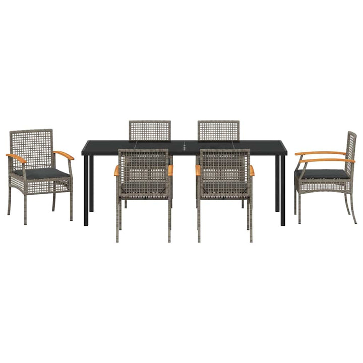Have Spisebordssæt med pude 7 pcs Grå og sort Rattan