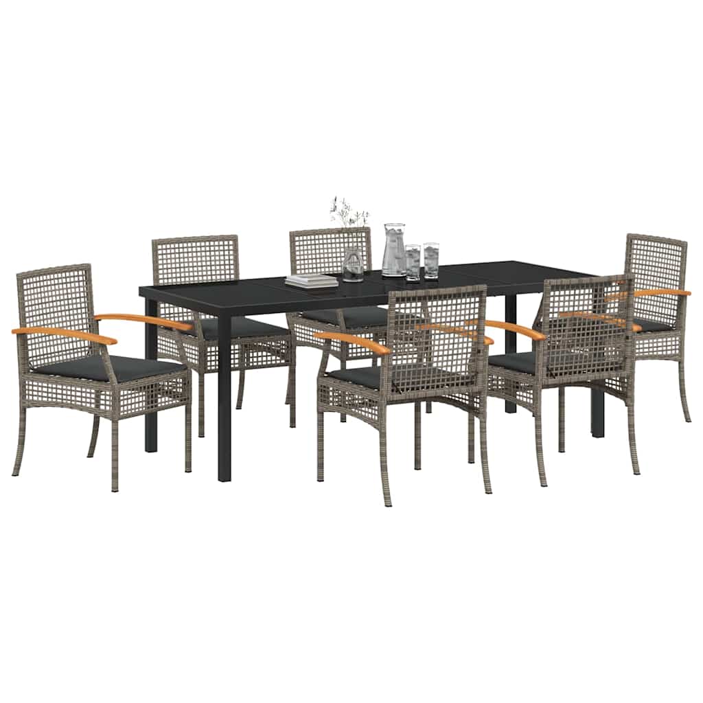 Have Spisebordssæt med pude 7 pcs Grå og sort Rattan