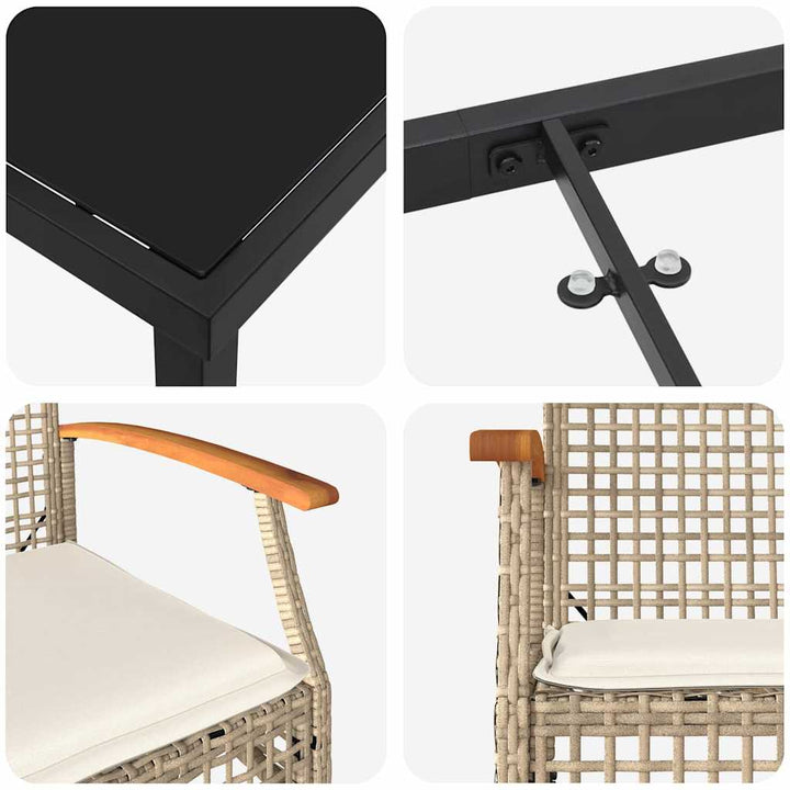 Have Spisebordssæt med pude 5 pcs Beige og sort Rattan
