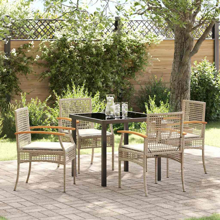 Have Spisebordssæt med pude 5 pcs Beige og sort Rattan