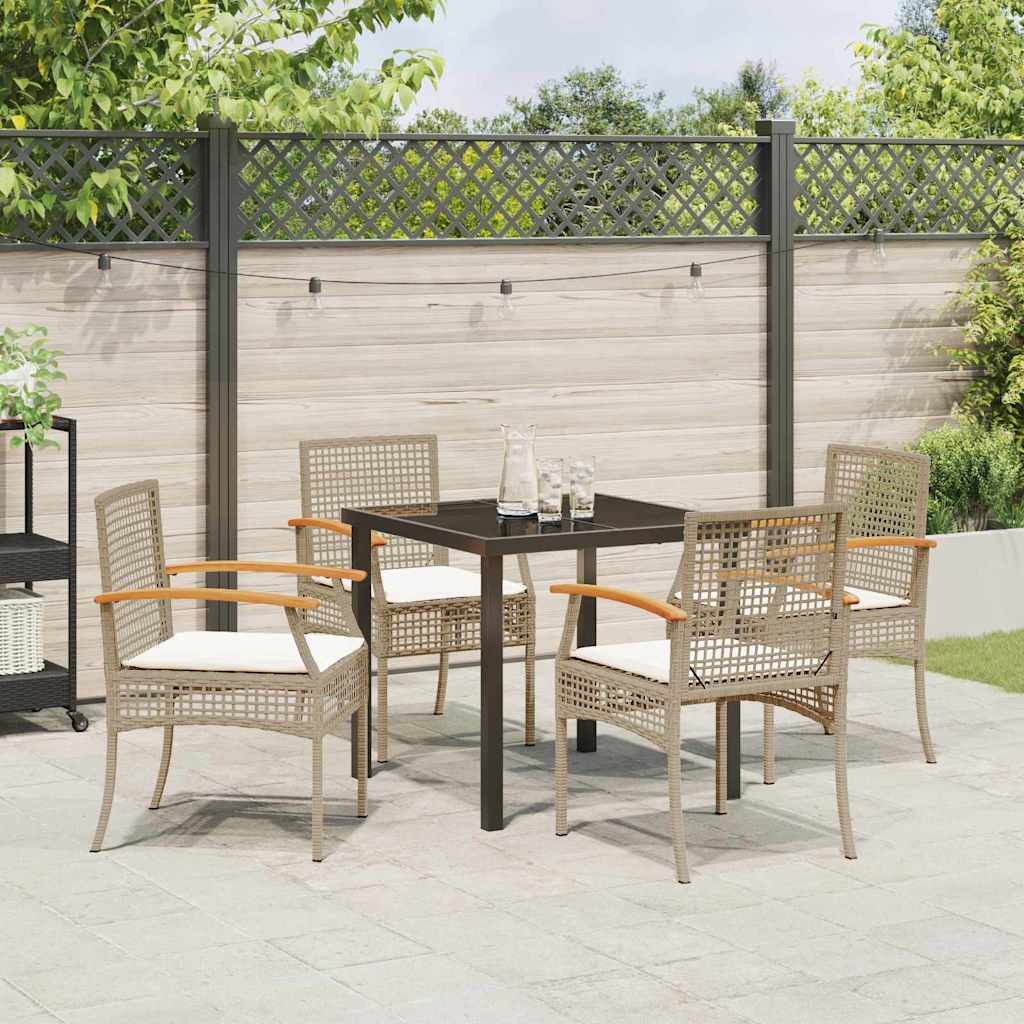 Have Spisebordssæt med pude 5 pcs Beige og sort Rattan