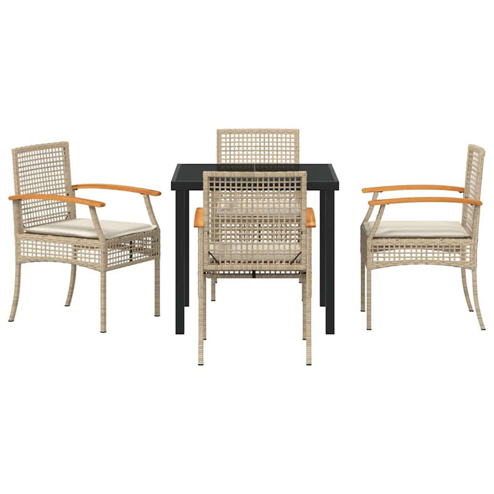 Have Spisebordssæt med pude 5 pcs Beige og sort Rattan