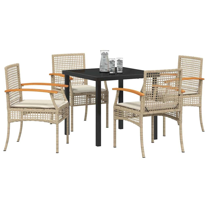 Have Spisebordssæt med pude 5 pcs Beige og sort Rattan