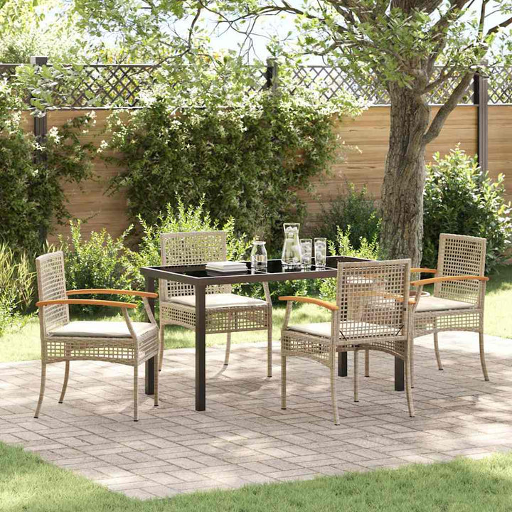 Have Spisebordssæt med pude 5 pcs Beige og sort Rattan