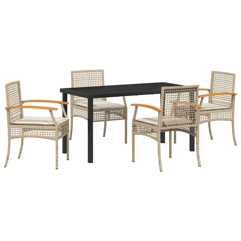 Have Spisebordssæt med pude 5 pcs Beige og sort Rattan