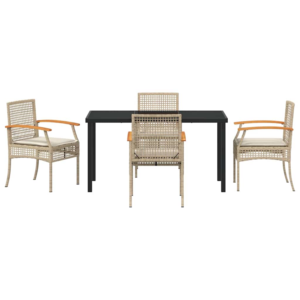 Have Spisebordssæt med pude 5 pcs Beige og sort Rattan