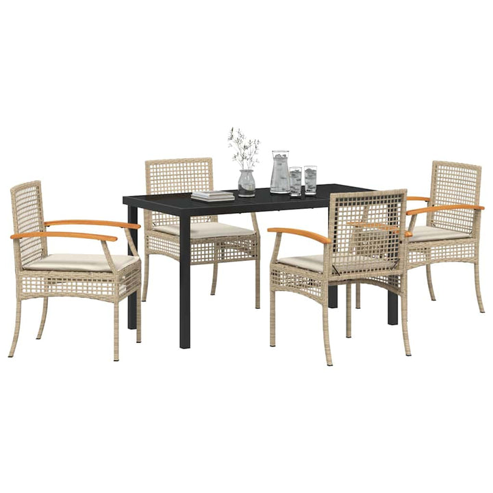 Have Spisebordssæt med pude 5 pcs Beige og sort Rattan