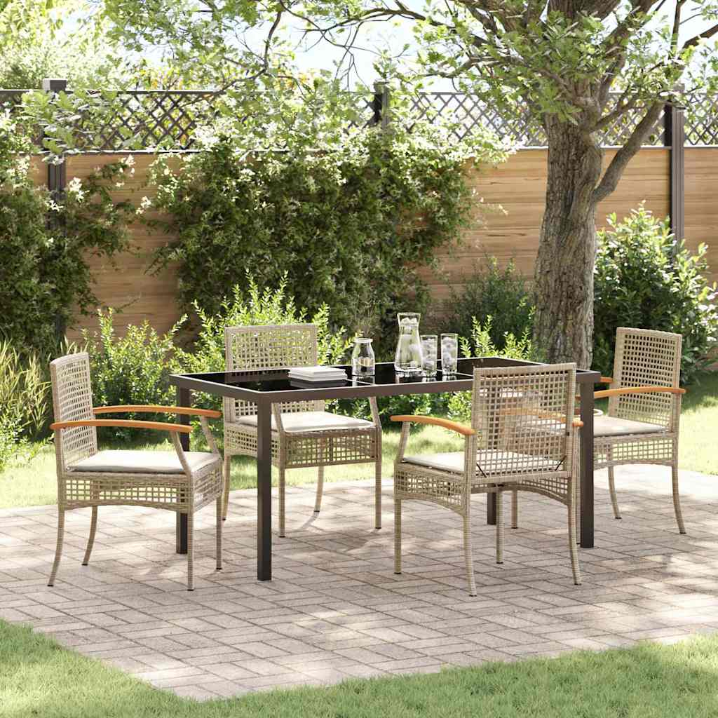 Have Spisebordssæt med pude 5 pcs Beige og sort Rattan