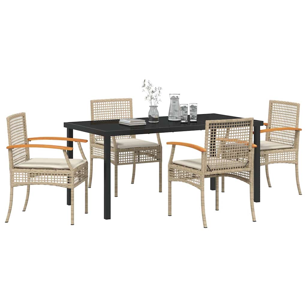 Have Spisebordssæt med pude 5 pcs Beige og sort Rattan