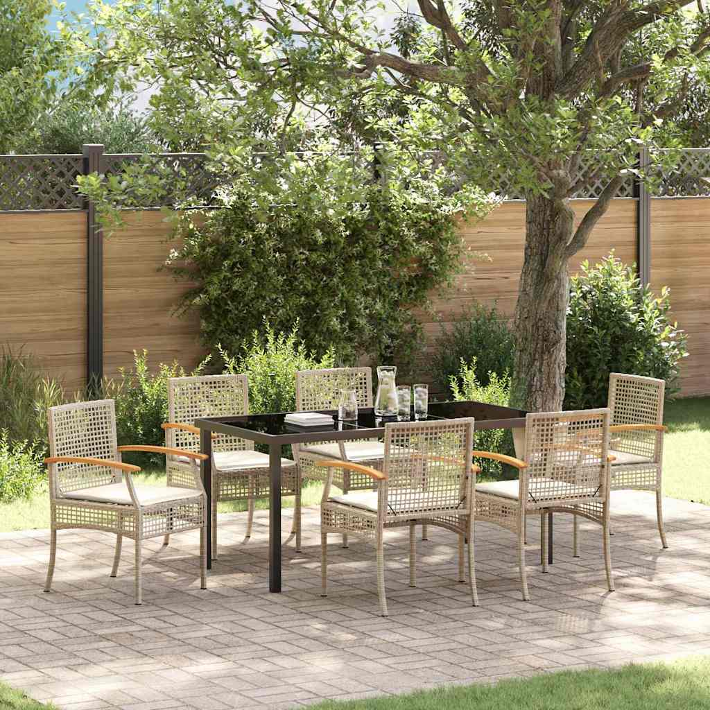 Have Spisebordssæt med pude 7 pcs Beige og sort Rattan