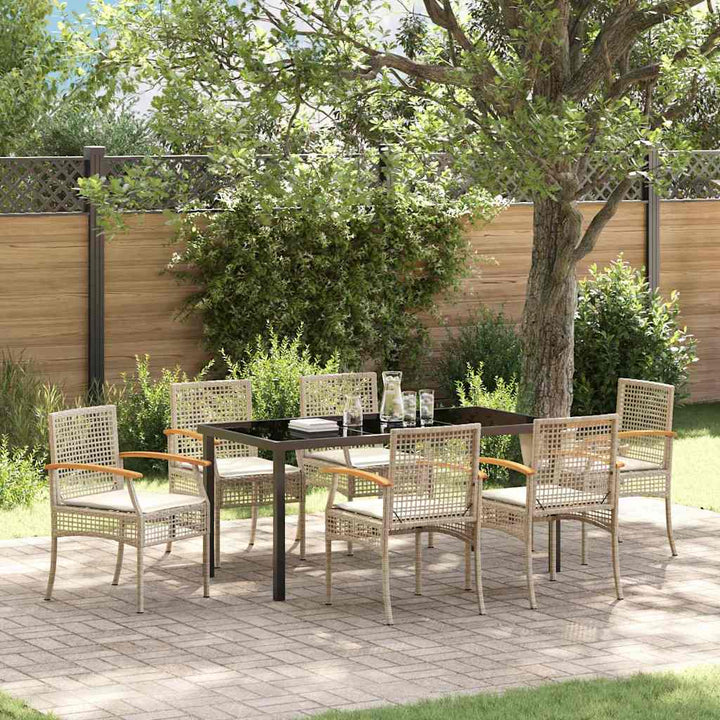 Have Spisebordssæt med pude 7 pcs Beige og sort Rattan