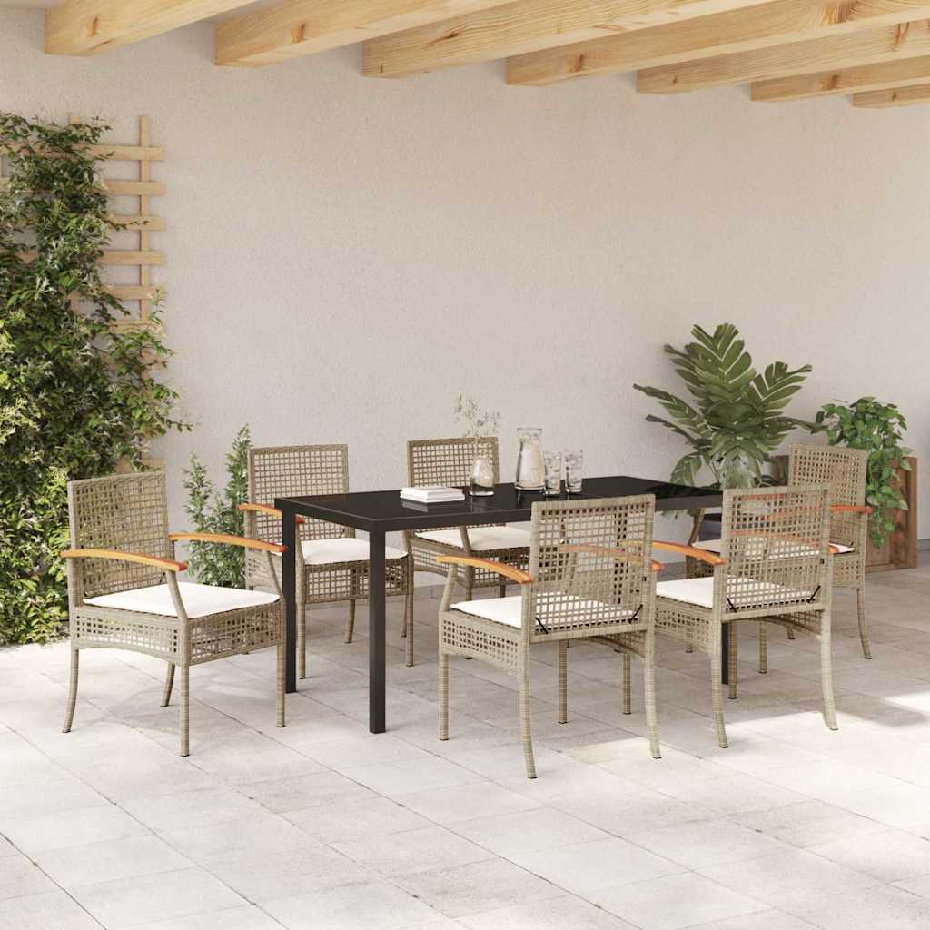 Have Spisebordssæt med pude 7 pcs Beige og sort Rattan