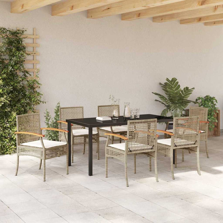 Have Spisebordssæt med pude 7 pcs Beige og sort Rattan