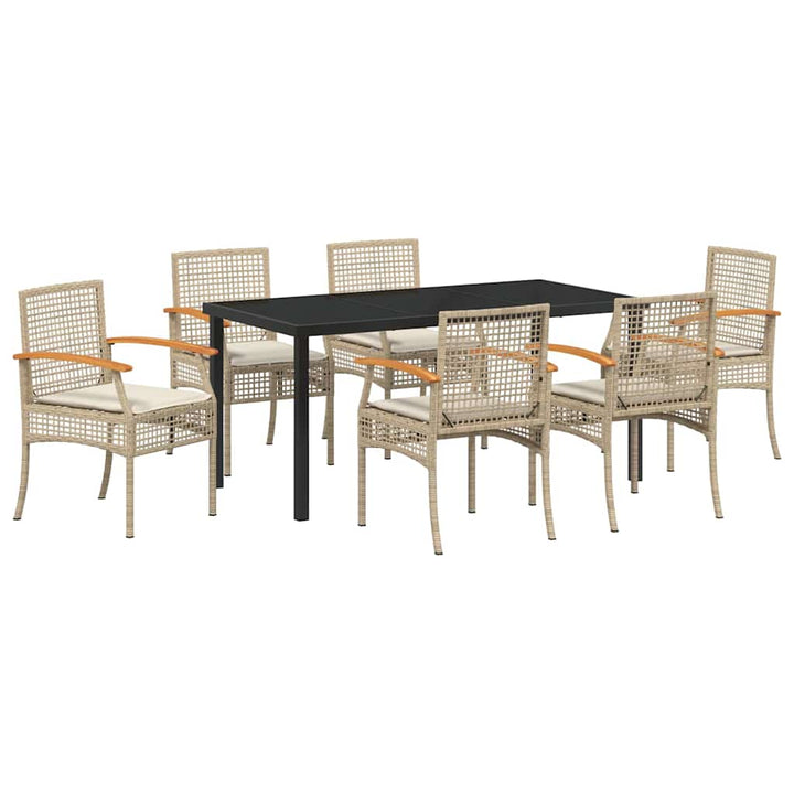 Have Spisebordssæt med pude 7 pcs Beige og sort Rattan