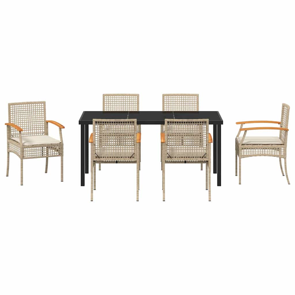 Have Spisebordssæt med pude 7 pcs Beige og sort Rattan