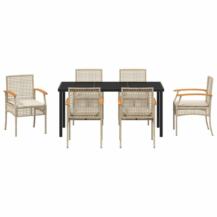 Have Spisebordssæt med pude 7 pcs Beige og sort Rattan