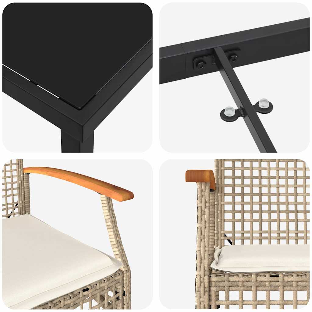 Have Spisebordssæt med pude 7 pcs Beige og sort Rattan
