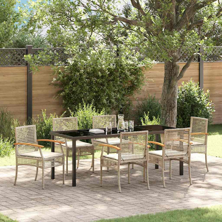Have Spisebordssæt med pude 7 pcs Beige og sort Rattan