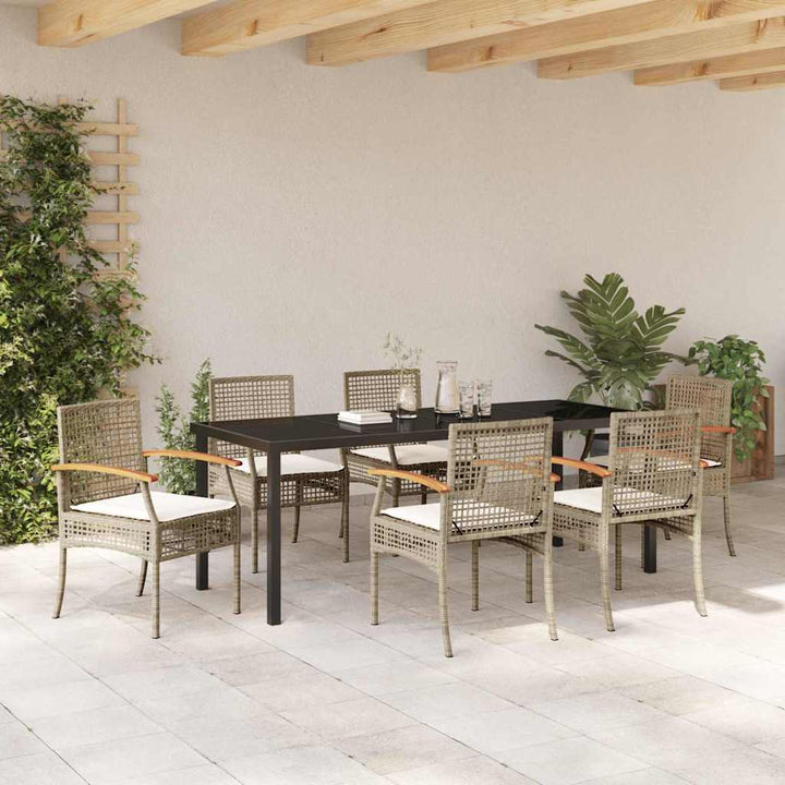 Have Spisebordssæt med pude 7 pcs Beige og sort Rattan