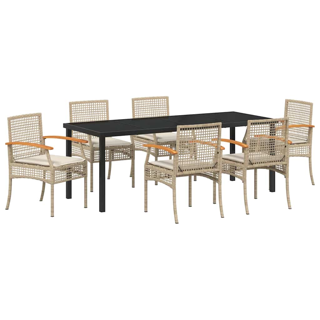 Have Spisebordssæt med pude 7 pcs Beige og sort Rattan