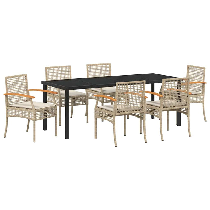Have Spisebordssæt med pude 7 pcs Beige og sort Rattan