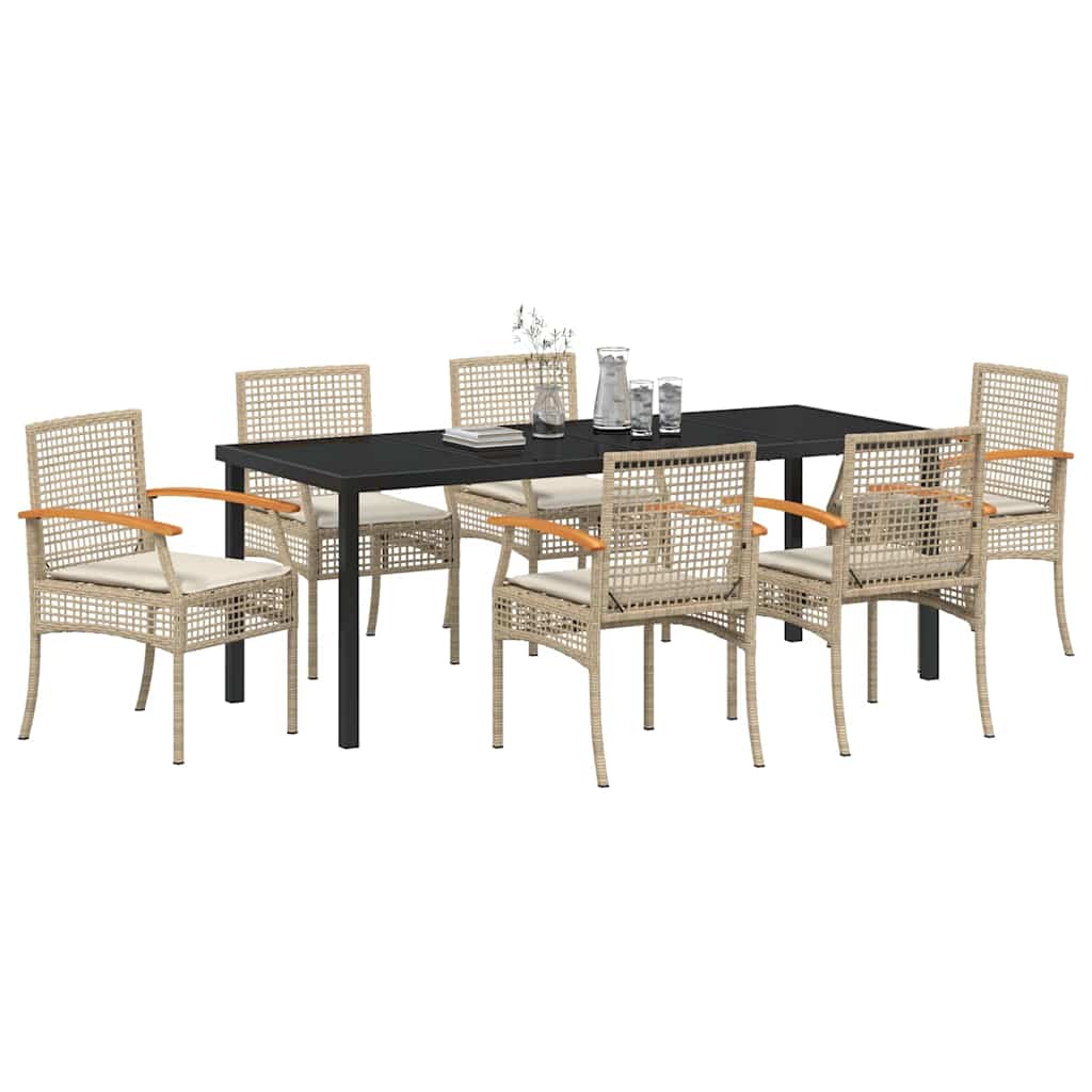 Have Spisebordssæt med pude 7 pcs Beige og sort Rattan