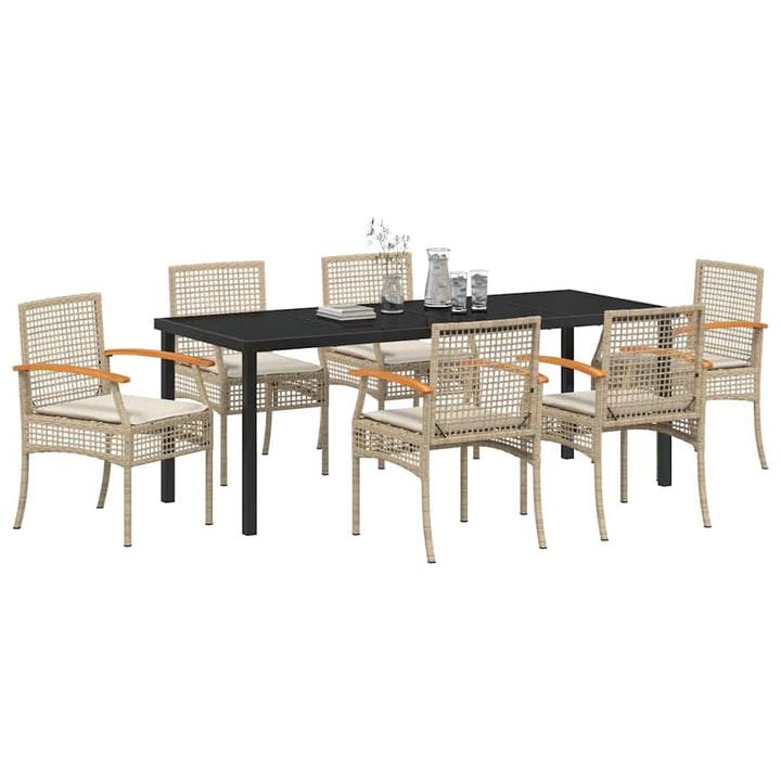 Have Spisebordssæt med pude 7 pcs Beige og sort Rattan
