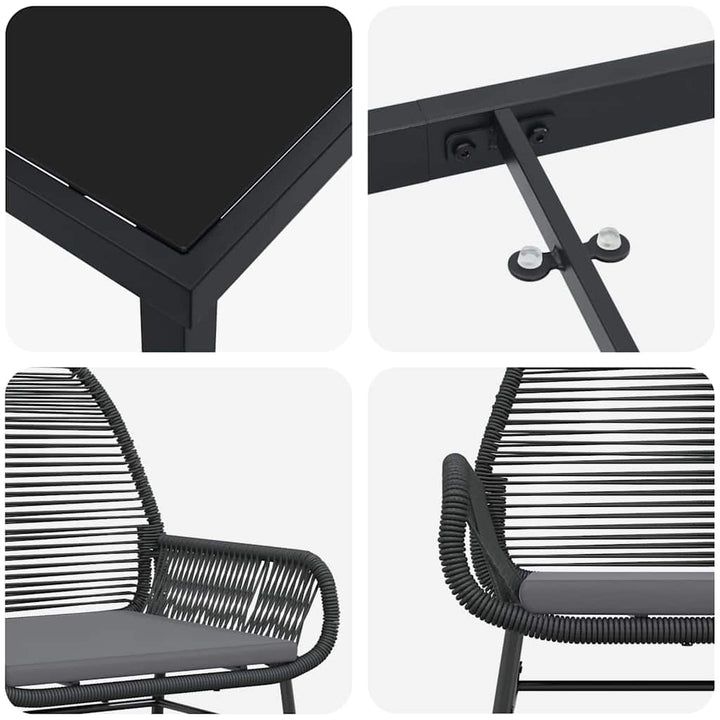 Have Spisebordssæt med pude 7 pcs Sort polyrattan