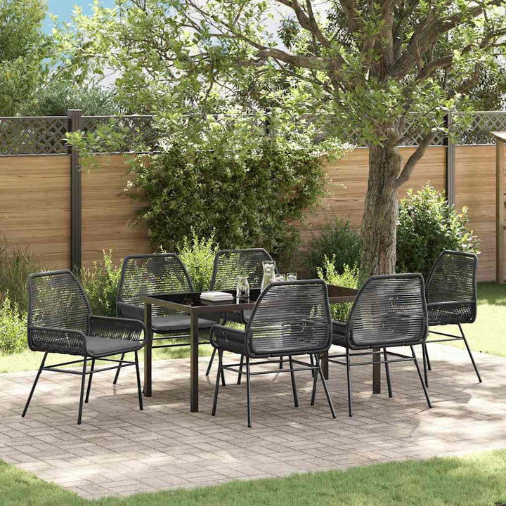 Have Spisebordssæt med pude 7 pcs Sort polyrattan
