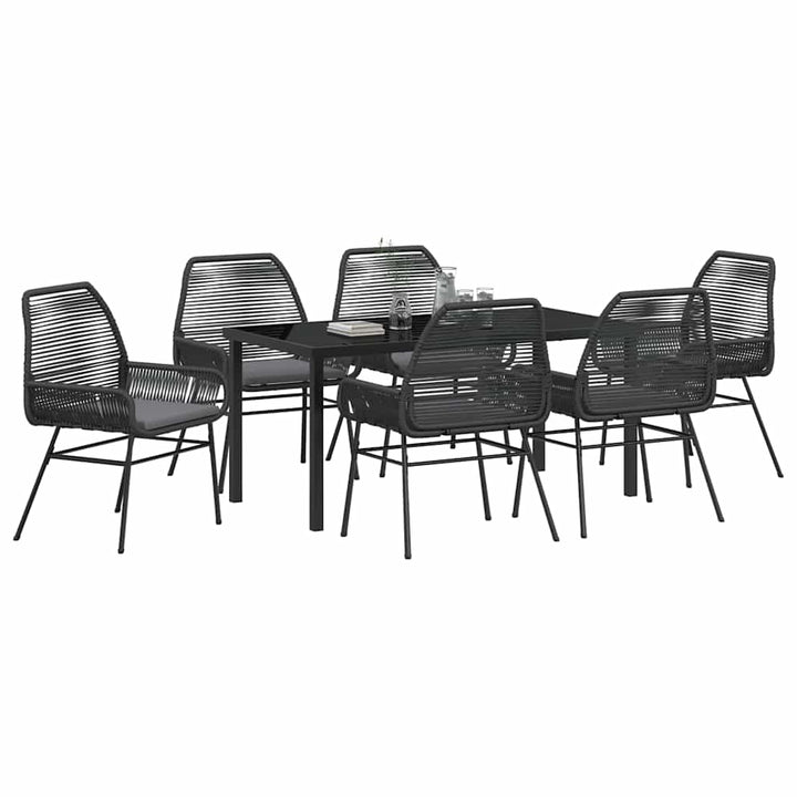 Have Spisebordssæt med pude 7 pcs Sort polyrattan