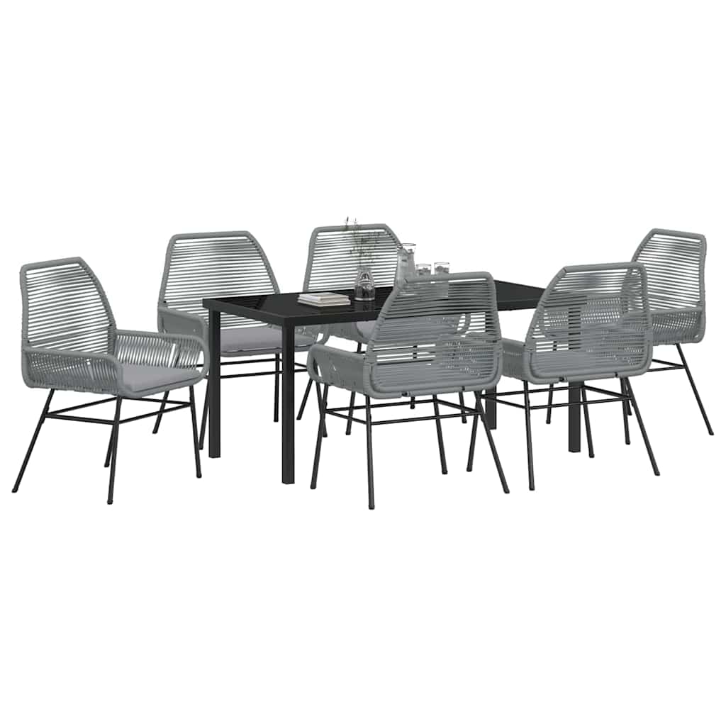 Have Spisebordssæt med pude 7 pcs Grå polyrattan