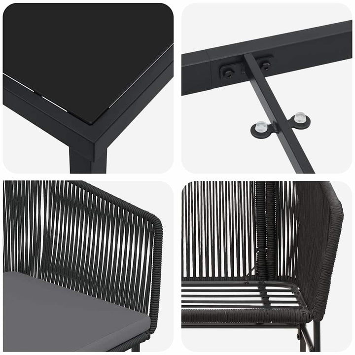 Have Spisebordssæt med pude 3 pcs Sort Pulverlakeret stål