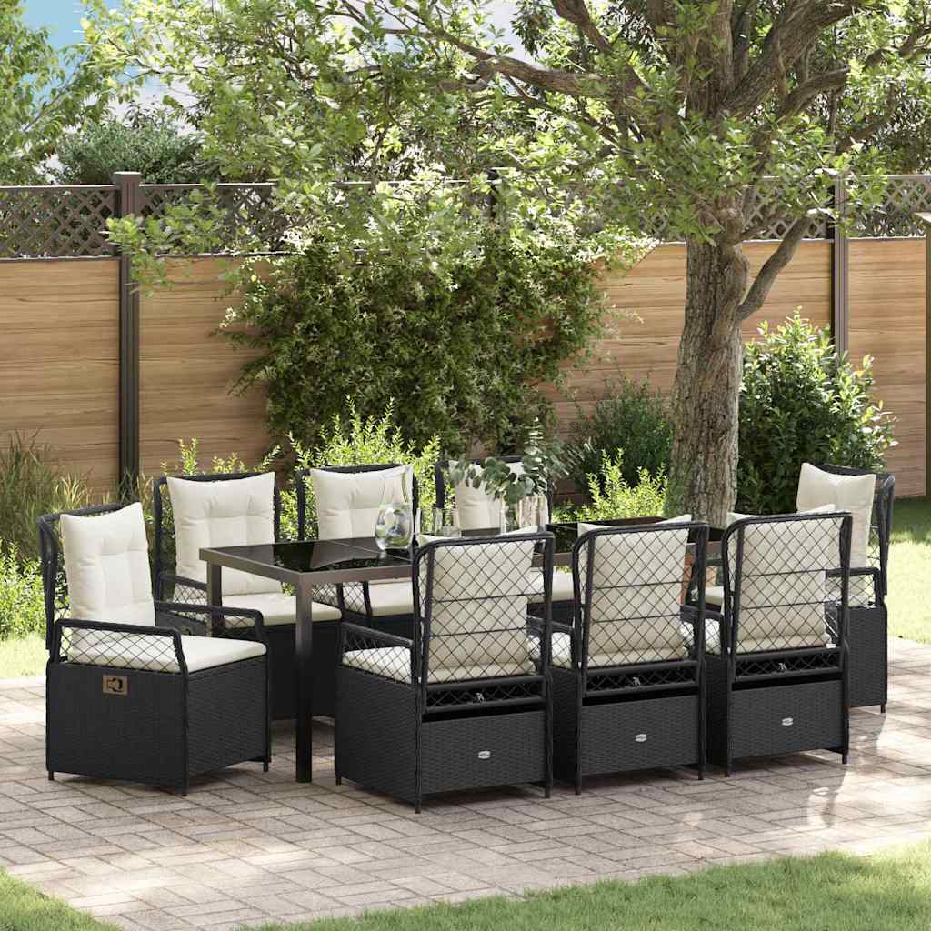 Have Spisebordssæt 9 pcs Sort polyrattan