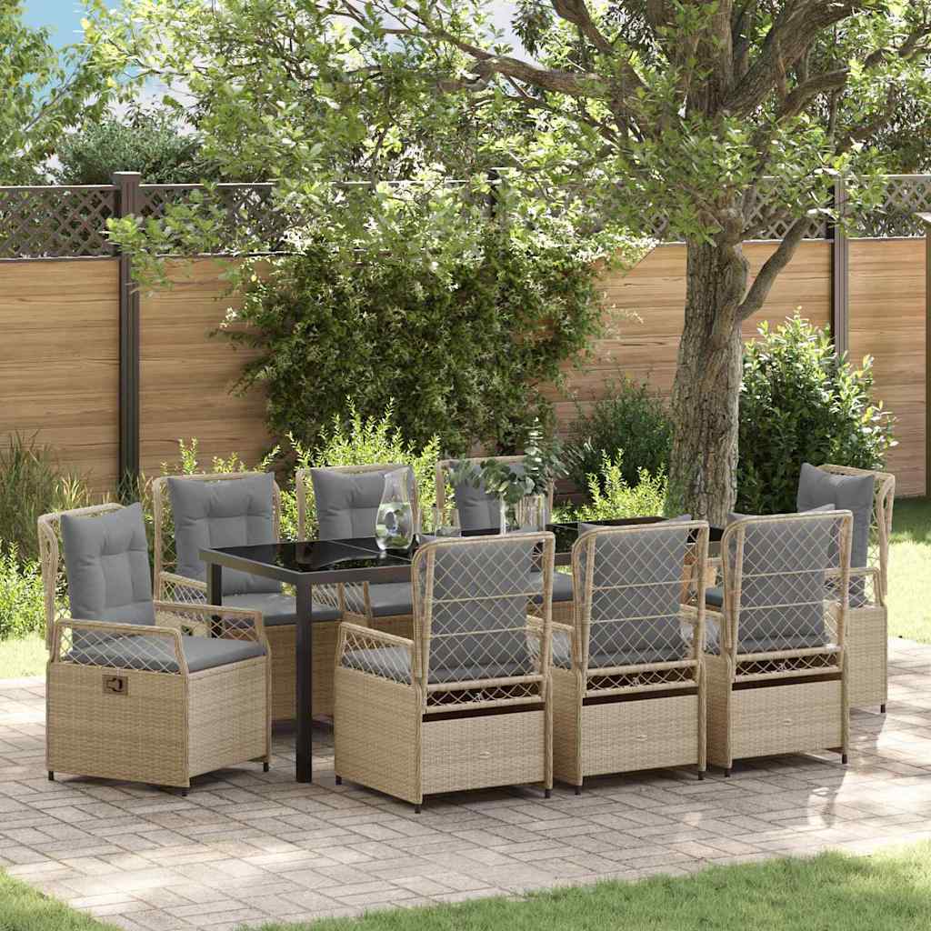 Have Spisebordssæt 9 pcs Beige og lys grå polyrattan