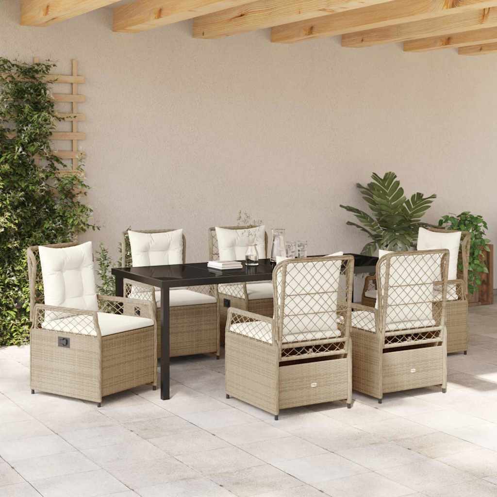 Have Spisebordssæt 7 pcs Beige og cremehvid polyrattan