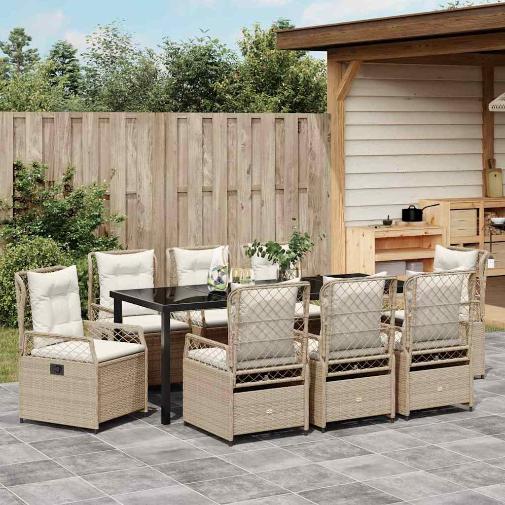 Have Spisebordssæt 9 pcs Beige og cremehvid polyrattan