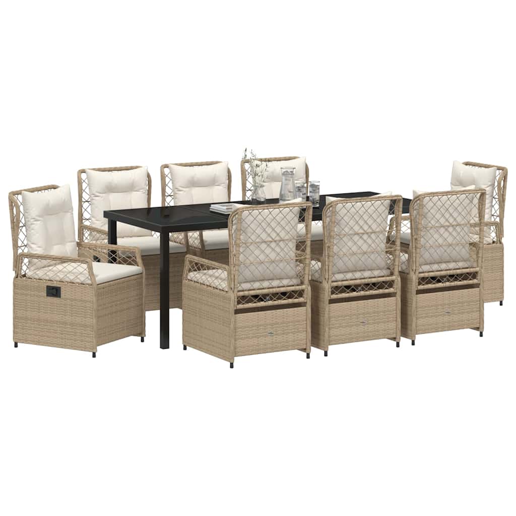 Have Spisebordssæt 9 pcs Beige og cremehvid polyrattan